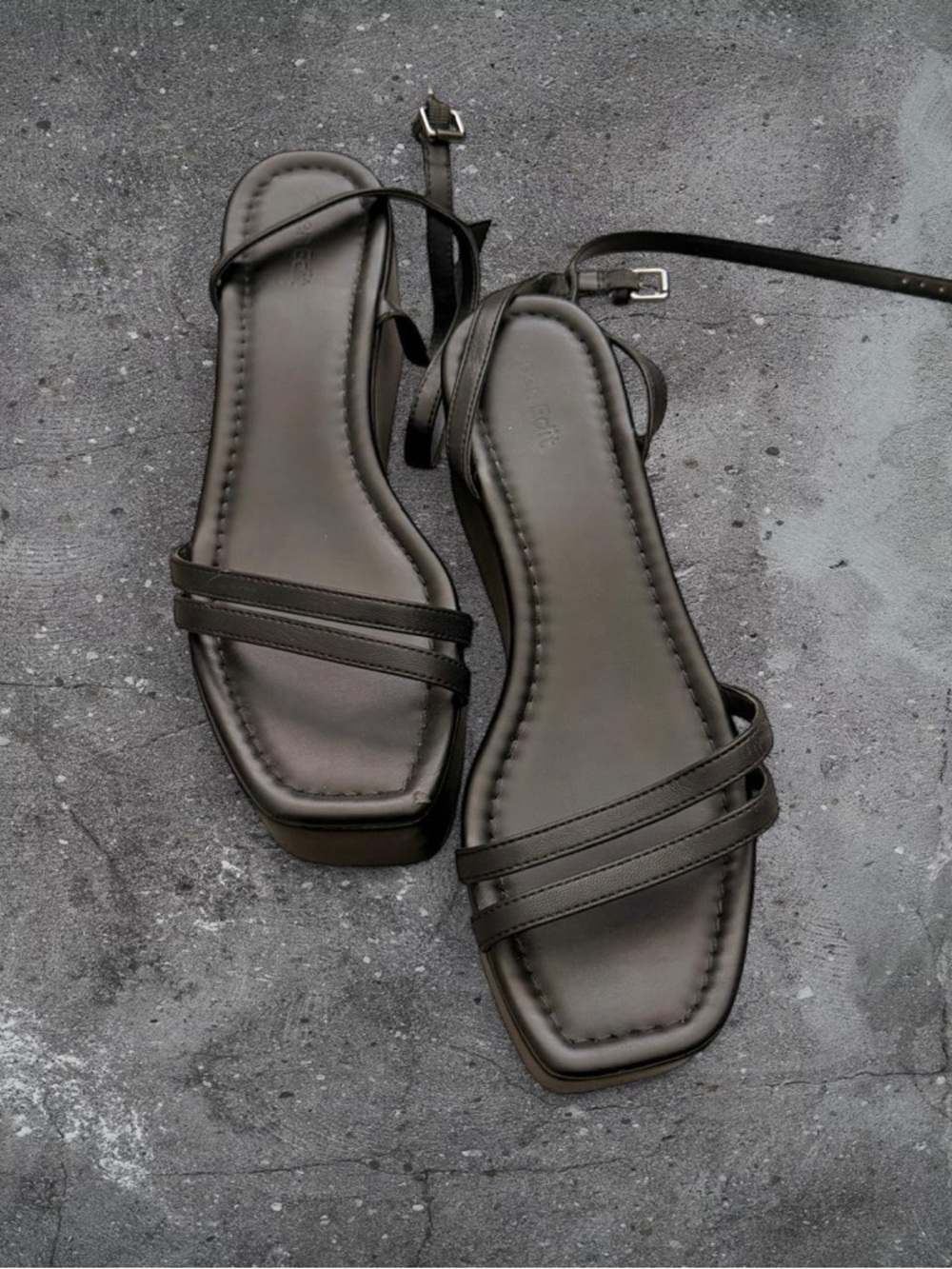 open edit black platform sandals minimal chic model off duty size 8